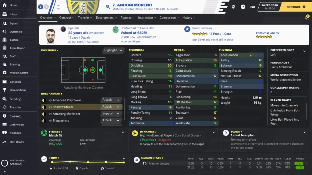 A shadow striker in football manager