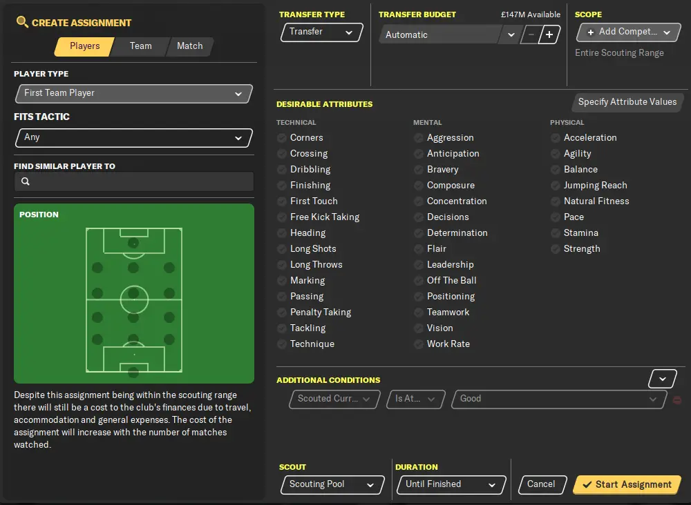 Setting Scouting Assignments in football manager