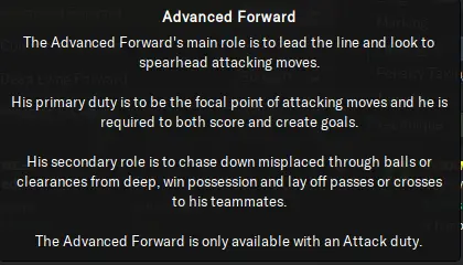 The Advanced forward in Football manager