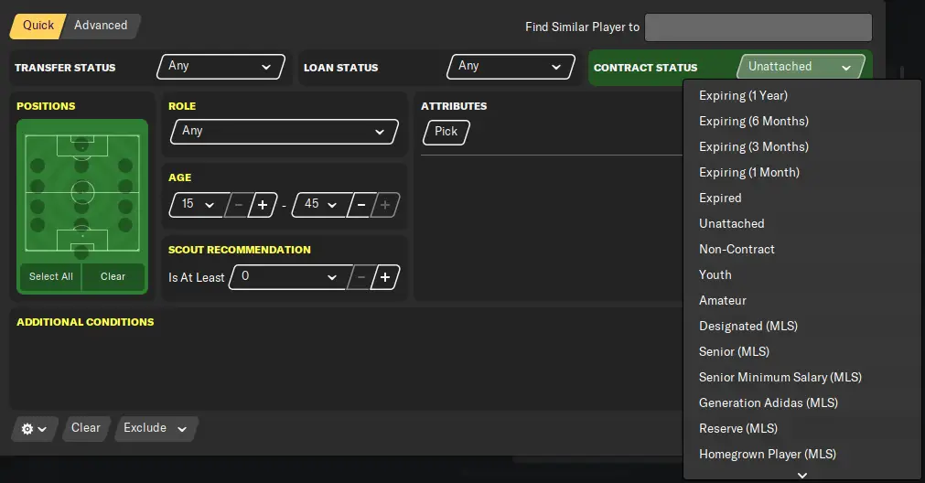 How to find free agents in football manager