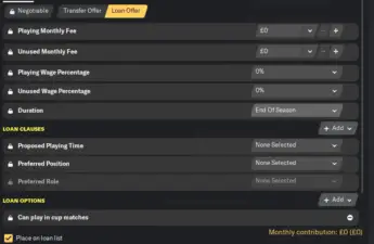 Loan monthly fee, unused monthly fee and other loan clauses in football manager
