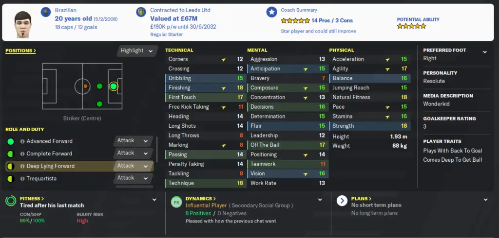 Deep lying forward attributes in football manager