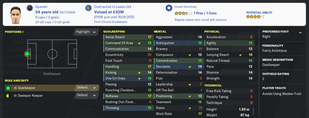 A goalkeeper in football manager