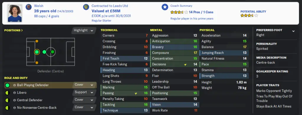A ball playing defender in football manager