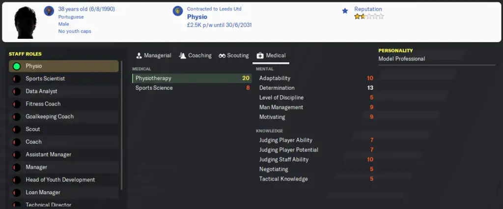 A physio in football manager