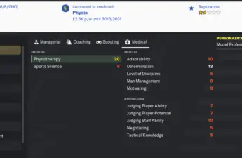 Physios in football manager