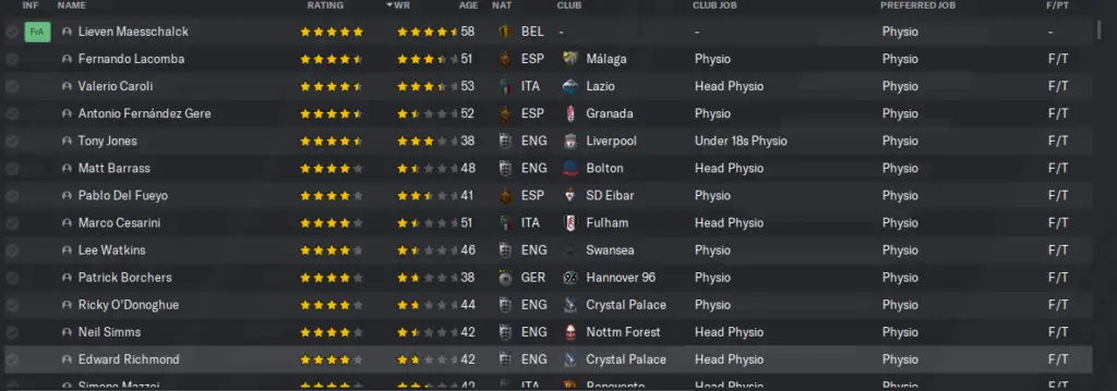 Physios rating in football manager